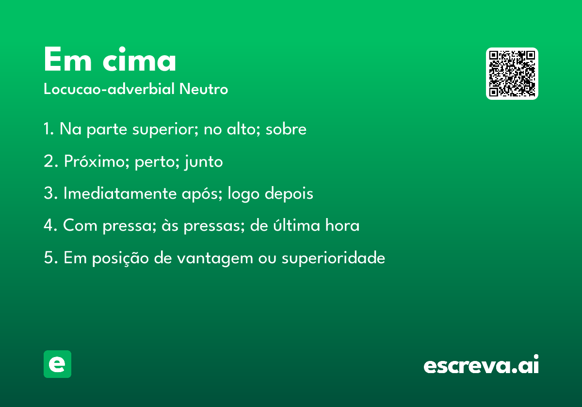 em cima